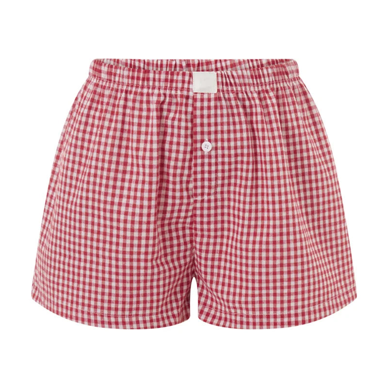 Women's Y2k Pajamas Shorts Cute Plaid Pj Short Pants Flannel Lounge Sleep Shorts Bottoms Elastic Waist Baggy Boxers Tracksuit - 3KDyn